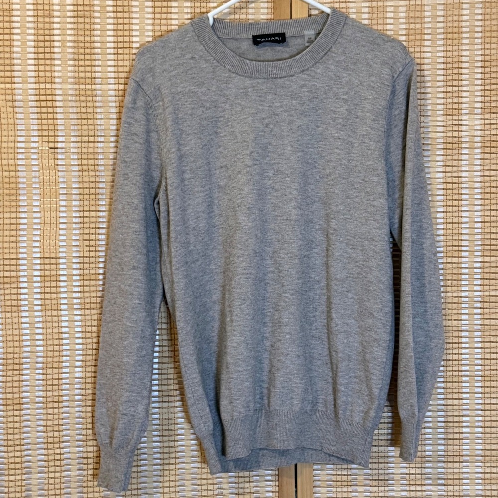 Tahari Womens Gray Crew Neck Long Sleeve Knit Sweater Size S Heathered Grey